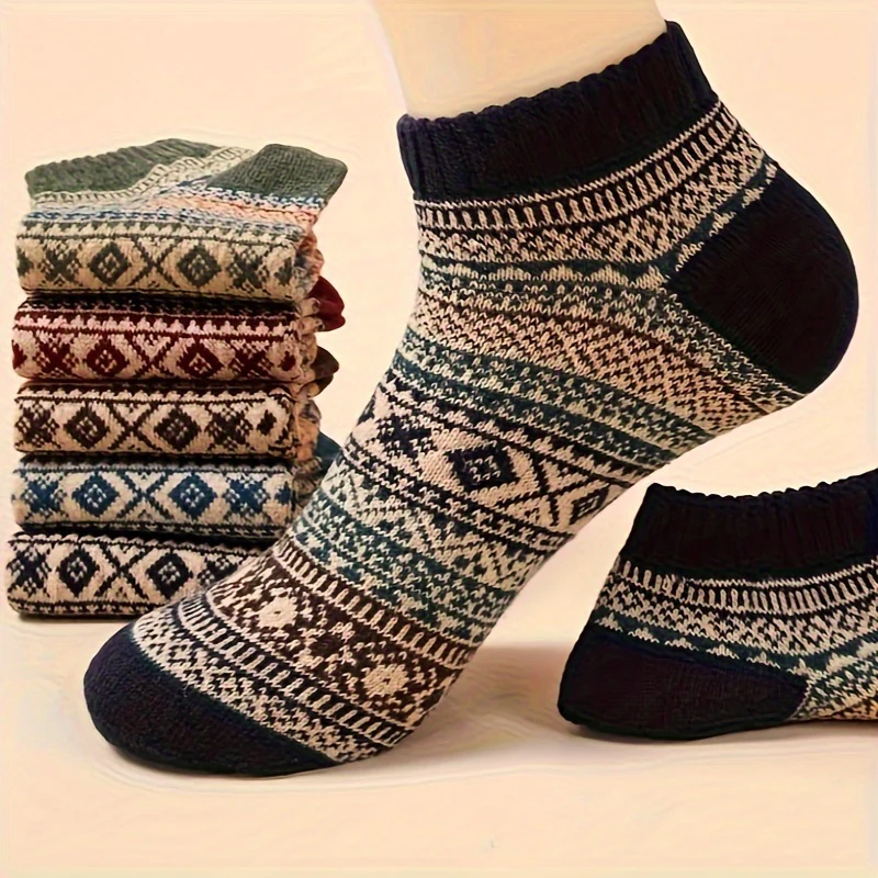 10 pairs Vintage Thick Socks, Ethnic Style Socks, Winter Socks Ankle Socks