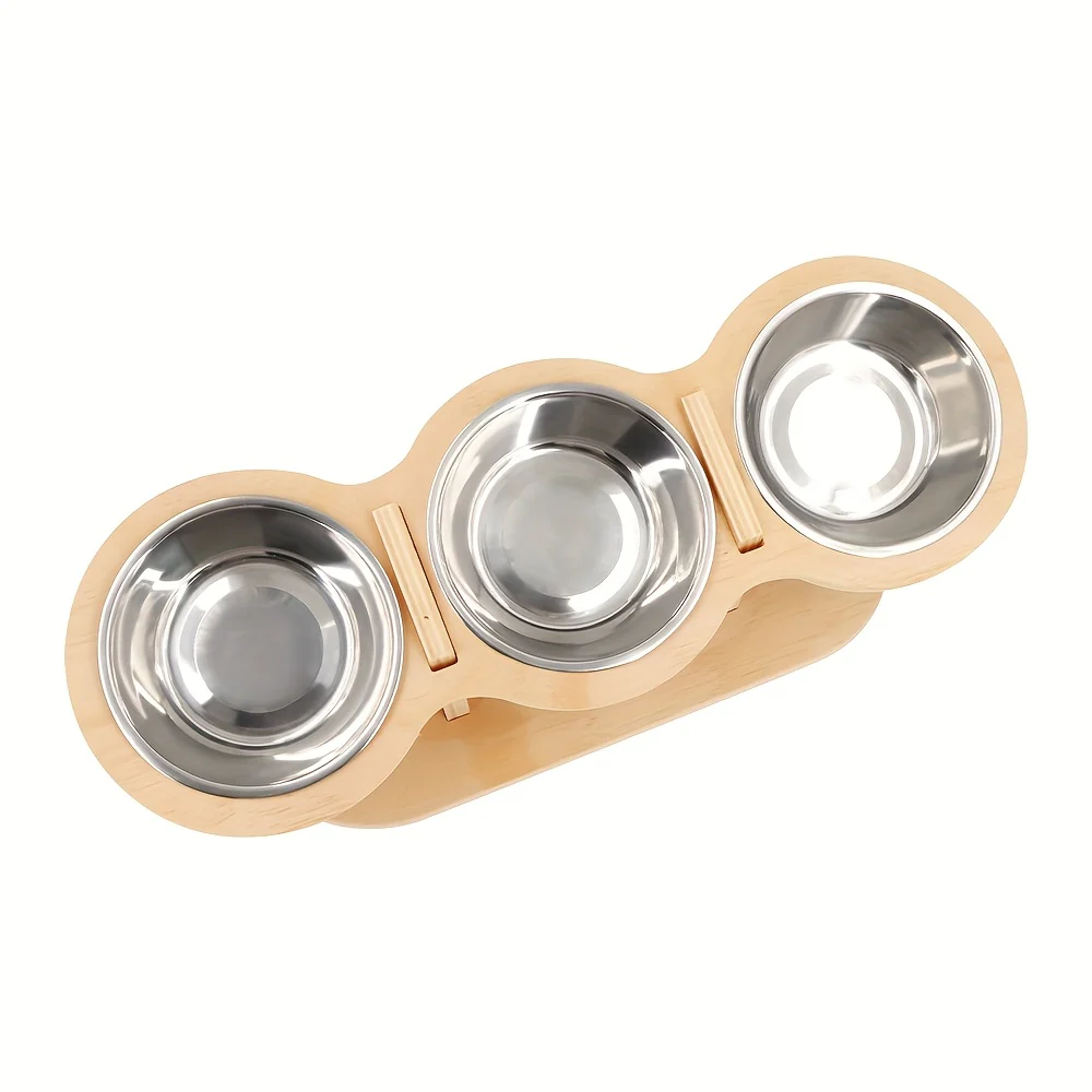 Raised Cat Bowl - Elevated Stainless Steel Food and Water Bowls with 15° Tilted Stand for Cats, Indoor Feline, Puppy, and Kitten Feeding